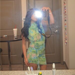 Vibrant Green and Blue Sleeveless Dress